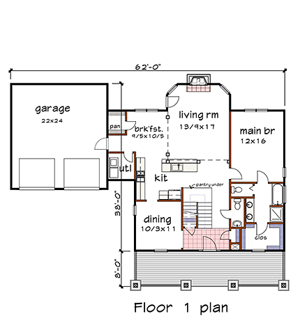 Bungalow, Cottage, Craftsman House Plan 75591 with 3 Beds, 3 Baths, 2 Car Garage First Level Plan