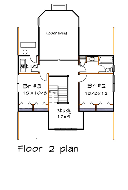 Bungalow, Cottage, Craftsman House Plan 75591 with 3 Beds, 3 Baths, 2 Car Garage Second Level Plan
