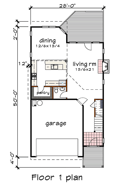Contemporary, Modern, Narrow Lot House Plan 75594 with 3 Beds, 3 Baths, 2 Car Garage First Level Plan
