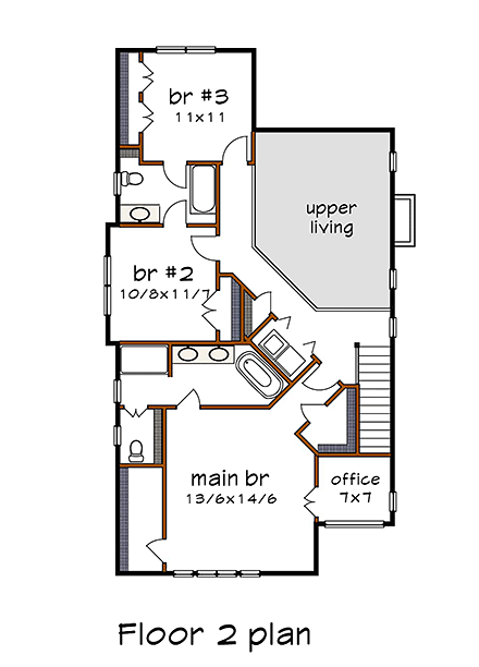 Contemporary, Modern, Narrow Lot House Plan 75594 with 3 Beds, 3 Baths, 2 Car Garage Second Level Plan
