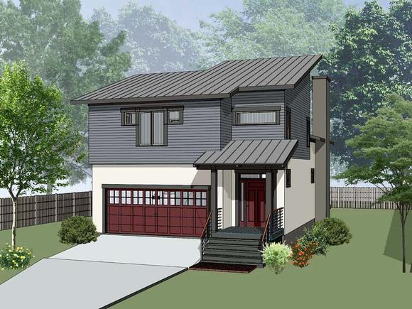 Contemporary, Modern, Narrow Lot House Plan 75594 with 3 Beds, 3 Baths, 2 Car Garage Elevation