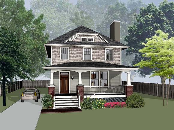 Bungalow, Craftsman, Narrow Lot House Plan 75595 with 3 Beds, 3 Baths Elevation