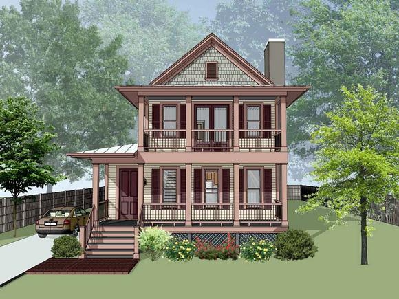 Narrow Lot, Southern House Plan 75596 with 4 Beds, 4 Baths Elevation