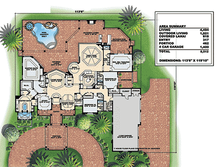 Coastal, Florida House Plan 75604 with 3 Beds, 5 Baths, 4 Car Garage First Level Plan