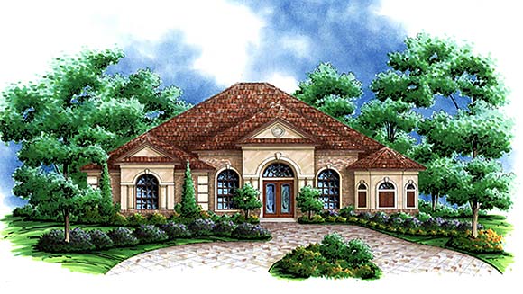 European, Mediterranean, Tuscan House Plan 75613 with 3 Beds, 3 Baths, 3 Car Garage Elevation