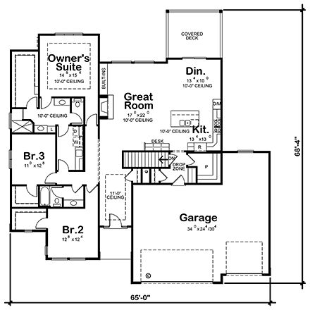 Contemporary, One-Story, Retro House Plan 75703 with 5 Beds, 4 Baths, 3 Car Garage First Level Plan