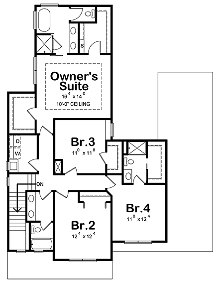 Country, Farmhouse House Plan 75709 with 4 Beds, 4 Baths, 2 Car Garage Second Level Plan