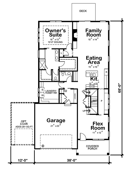 Craftsman, Narrow Lot, Traditional House Plan 75712 with 3 Beds, 3 Baths, 2 Car Garage First Level Plan