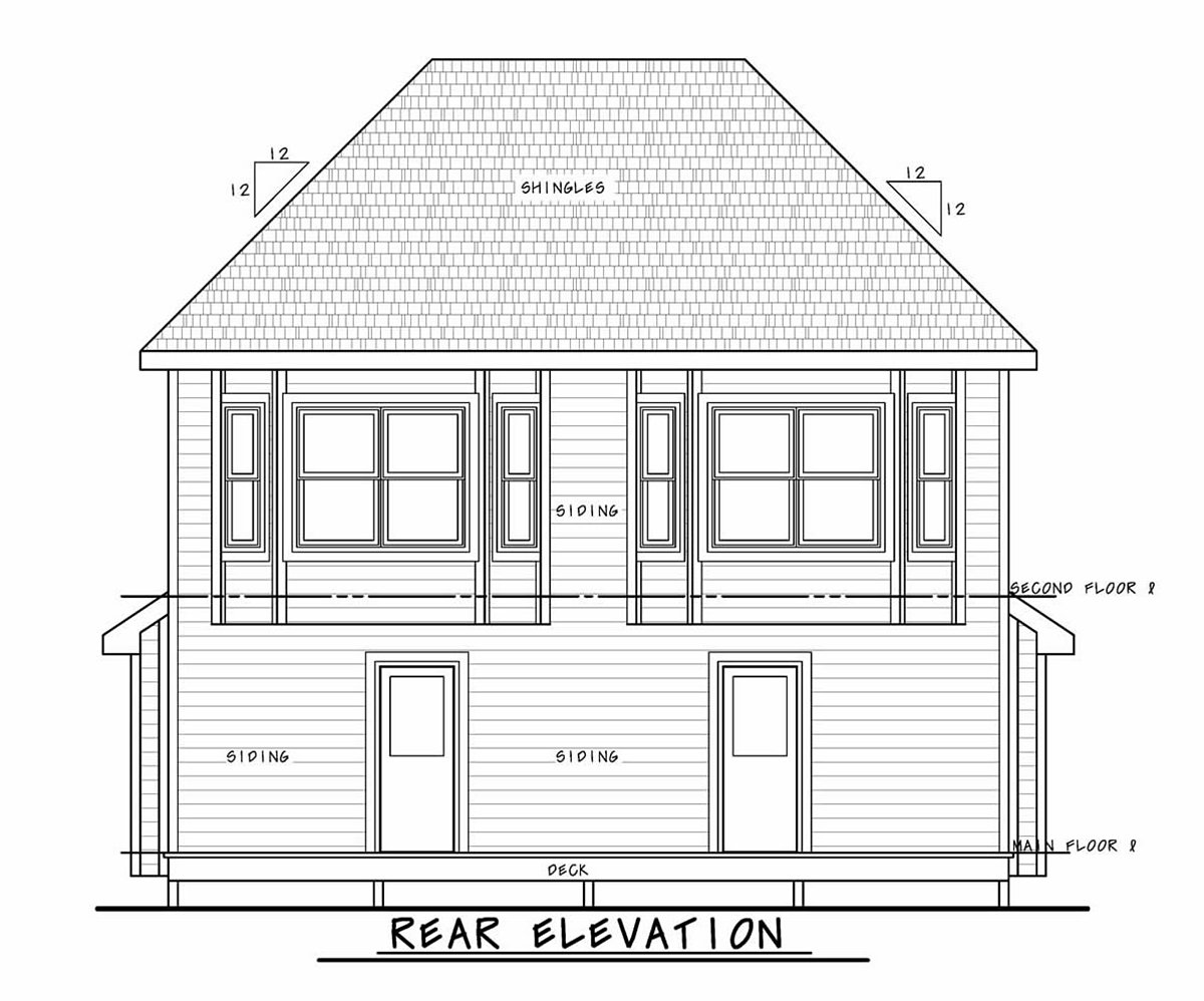 Narrow Lot, Southern, Traditional Multi-Family Plan 75713 with 4 Beds, 6 Baths Rear Elevation