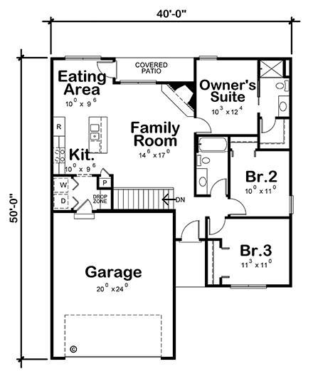 Craftsman, Narrow Lot, Traditional House Plan 75715 with 3 Beds, 2 Baths, 2 Car Garage First Level Plan