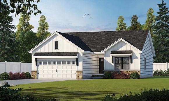 Craftsman, Narrow Lot, Traditional House Plan 75715 with 3 Beds, 2 Baths, 2 Car Garage Elevation