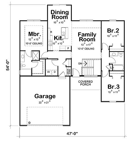 Craftsman, Traditional House Plan 75716 with 3 Beds, 2 Baths, 2 Car Garage First Level Plan