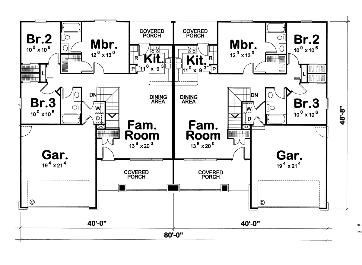 Craftsman Multi-Family Plan 75717 with 6 Beds, 4 Baths, 4 Car Garage Level One