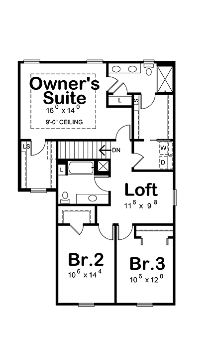 Craftsman, Farmhouse House Plan 75719 with 3 Beds, 3 Baths, 2 Car Garage Second Level Plan