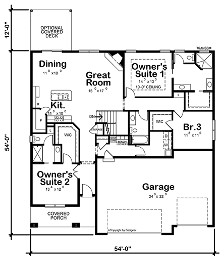 Farmhouse House Plan 75724 with 3 Beds, 3 Baths, 3 Car Garage First Level Plan