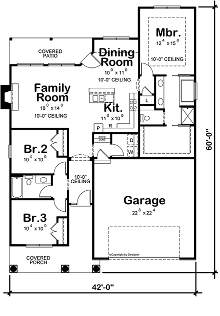 Cottage, Craftsman House Plan 75727 with 3 Beds, 2 Baths, 2 Car Garage First Level Plan