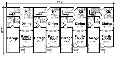 Modern Multi-Family Plan 75731 with 3 Beds, 3 Baths, 1 Car Garage First Level Plan