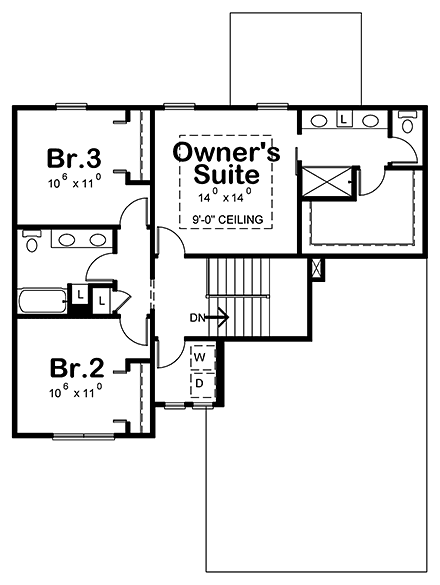 Farmhouse House Plan 75734 with 3 Beds, 3 Baths, 2 Car Garage Second Level Plan