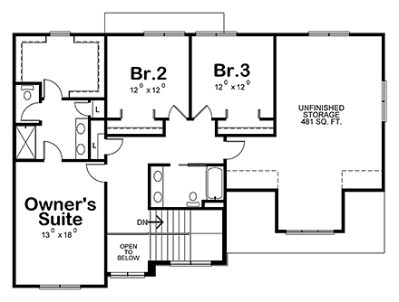 Craftsman House Plan 75735 with 3 Beds, 3 Baths, 2 Car Garage Second Level Plan
