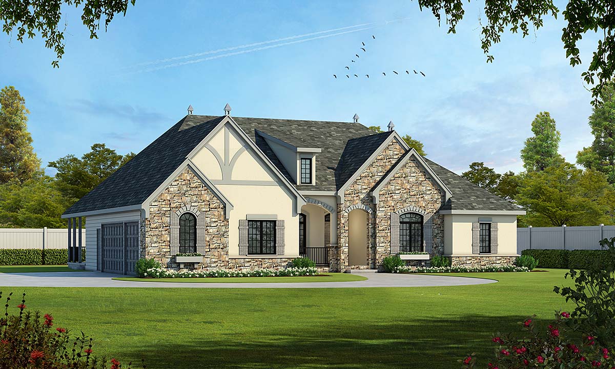 Craftsman, French Country Plan with 4084 Sq. Ft., 4 Bedrooms, 4 Bathrooms, 3 Car Garage Elevation