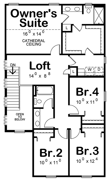 Farmhouse House Plan 75739 with 4 Beds, 3 Baths, 2 Car Garage Second Level Plan