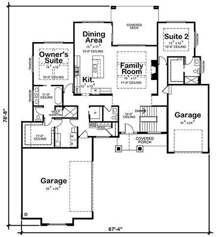 Craftsman House Plan 75740 with 4 Beds, 4 Baths, 3 Car Garage First Level Plan