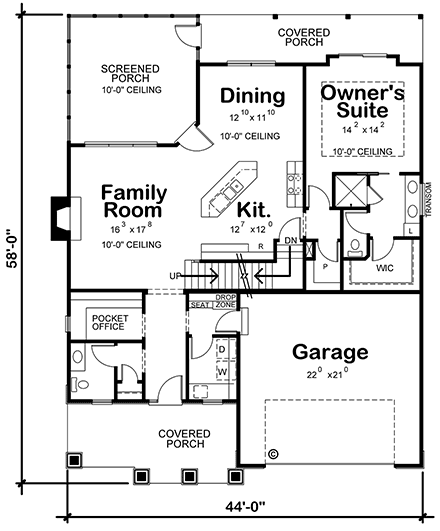 Bungalow, Cottage, Country, Craftsman House Plan 75742 with 3 Beds, 3 Baths, 2 Car Garage First Level Plan