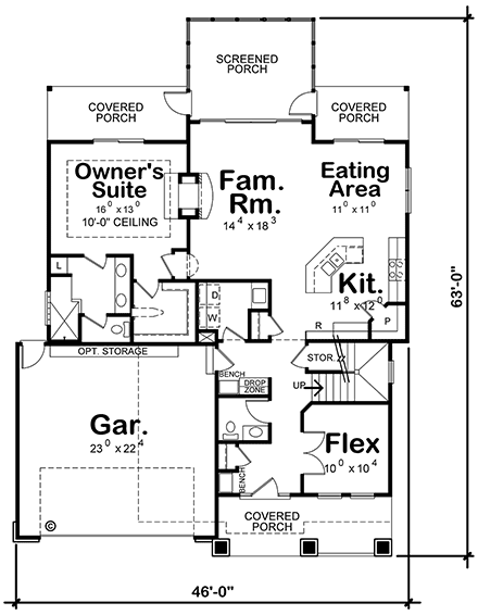 Bungalow, Cottage, Country, Craftsman House Plan 75743 with 3 Beds, 3 Baths, 2 Car Garage First Level Plan
