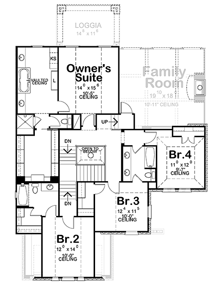 European House Plan 75744 with 4 Beds, 4 Baths, 2 Car Garage Second Level Plan