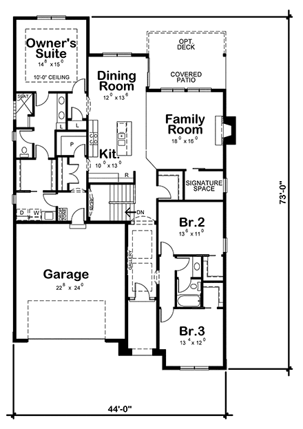 Mediterranean House Plan 75745 with 3 Beds, 2 Baths, 2 Car Garage First Level Plan
