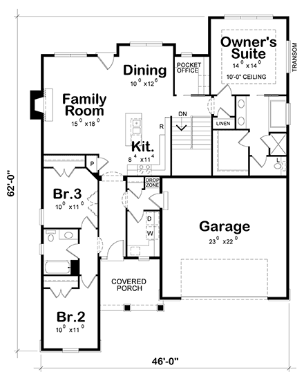 Mediterranean House Plan 75746 with 3 Beds, 3 Baths, 2 Car Garage First Level Plan