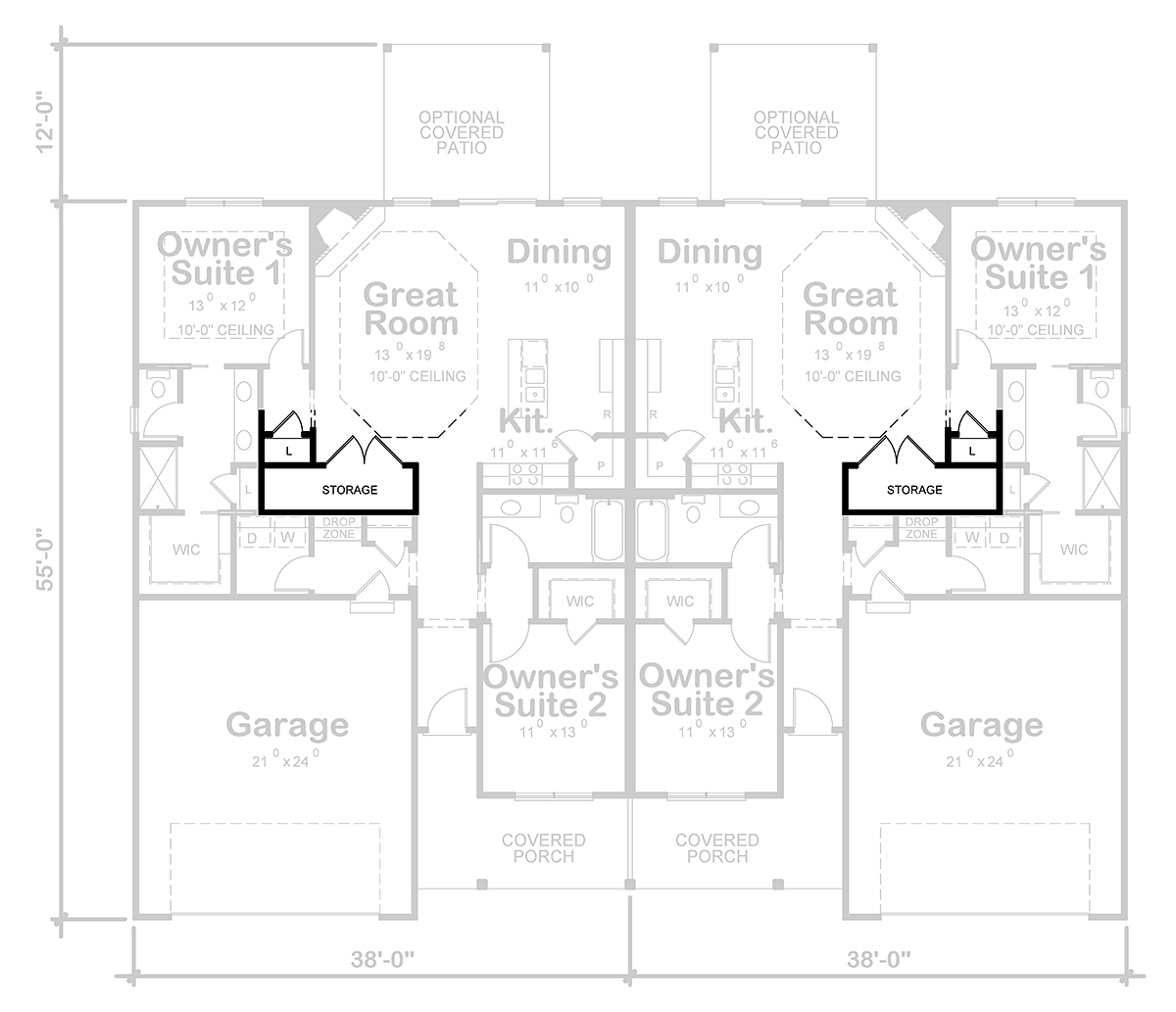 Farmhouse Multi-Family Plan 75747 with 2 Beds, 2 Baths, 2 Car Garage Alternate Level One