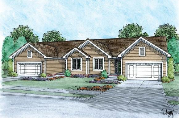 Traditional Multi-Family Plan 75749 with 2 Beds, 2 Baths, 2 Car Garage Elevation