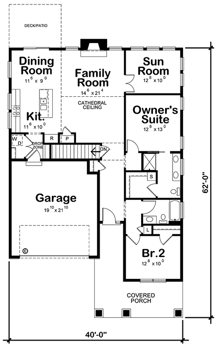 Craftsman House Plan 75750 with 2 Beds, 2 Baths, 2 Car Garage First Level Plan