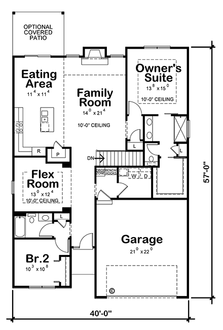Craftsman House Plan 75751 with 2 Beds, 2 Baths, 2 Car Garage First Level Plan