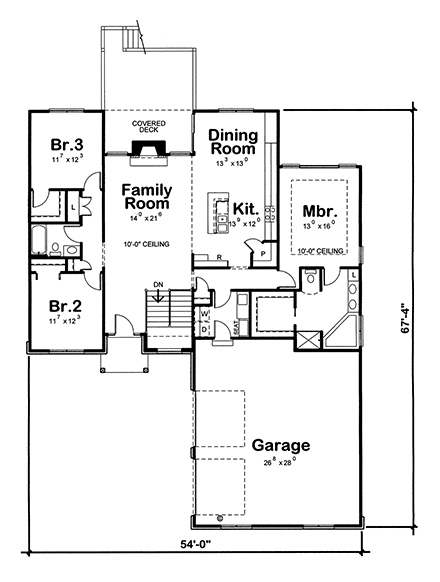 Traditional House Plan 75752 with 3 Beds, 2 Baths, 2 Car Garage First Level Plan