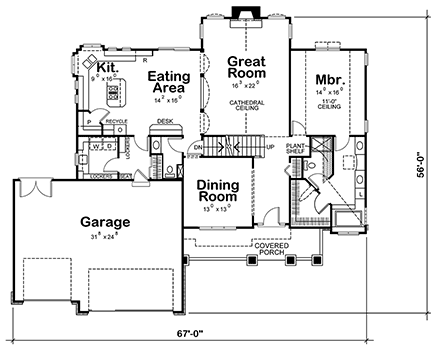 Craftsman House Plan 75762 with 4 Beds, 3 Baths, 3 Car Garage First Level Plan