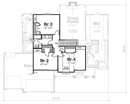 Craftsman House Plan 75762 with 4 Beds, 3 Baths, 3 Car Garage Second Level Plan