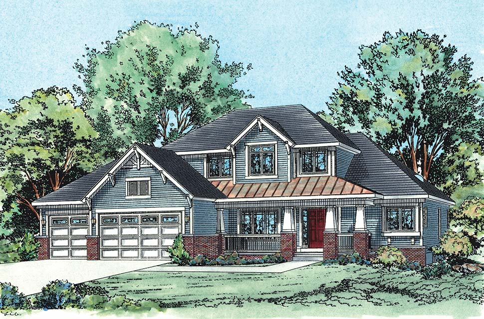 Craftsman Plan with 2690 Sq. Ft., 4 Bedrooms, 3 Bathrooms, 3 Car Garage Picture 4