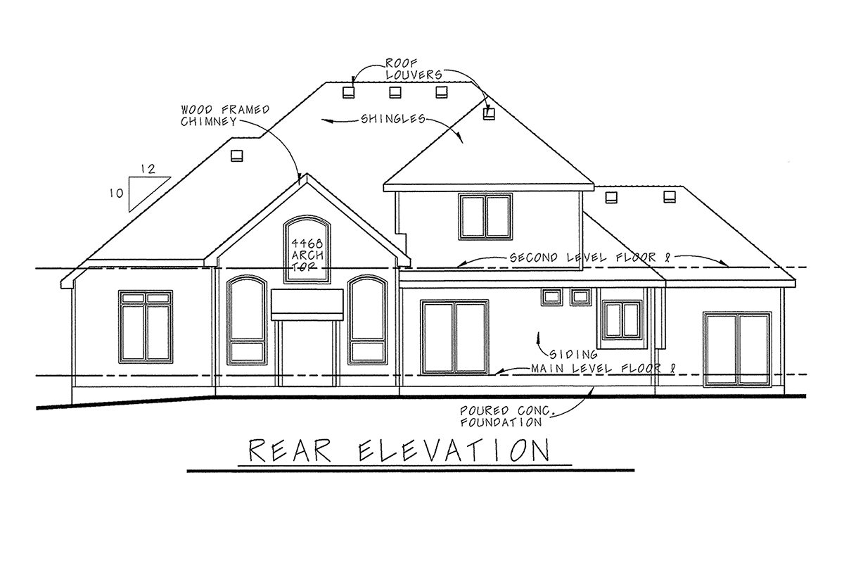 Craftsman Plan with 2690 Sq. Ft., 4 Bedrooms, 3 Bathrooms, 3 Car Garage Rear Elevation