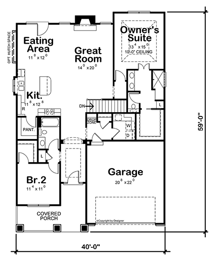 Craftsman House Plan 75768 with 2 Beds, 2 Baths, 2 Car Garage First Level Plan