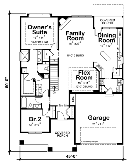 Craftsman House Plan 75773 with 2 Beds, 2 Baths, 1 Car Garage First Level Plan