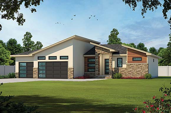 Contemporary House Plan 75774 with 3 Beds, 3 Baths, 3 Car Garage Elevation