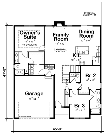 Farmhouse House Plan 75775 with 3 Beds, 3 Baths, 2 Car Garage First Level Plan