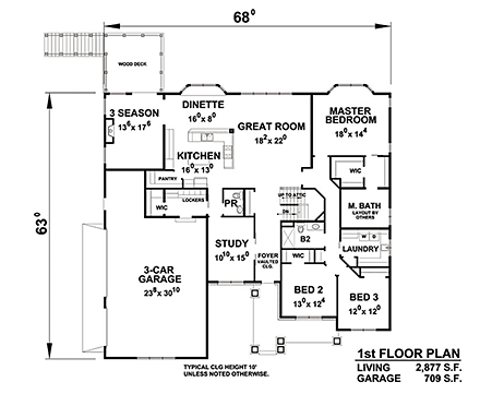 Craftsman House Plan 75778 with 4 Beds, 5 Baths, 3 Car Garage First Level Plan