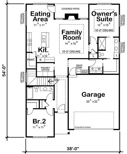 Farmhouse House Plan 75780 with 2 Beds, 2 Baths, 2 Car Garage First Level Plan