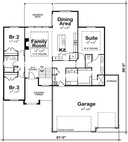 Contemporary House Plan 75787 with 3 Beds, 2 Baths, 3 Car Garage First Level Plan