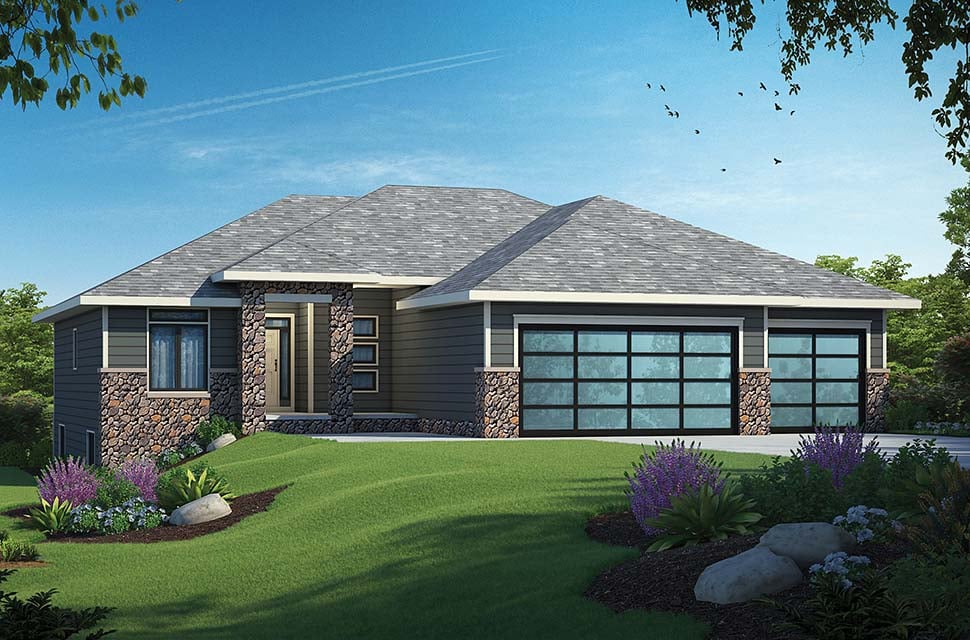 Contemporary Plan with 1861 Sq. Ft., 3 Bedrooms, 2 Bathrooms, 3 Car Garage Picture 4