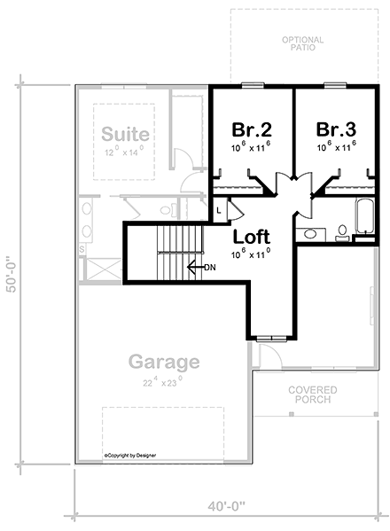 Craftsman House Plan 75789 with 3 Beds, 3 Baths, 2 Car Garage Second Level Plan