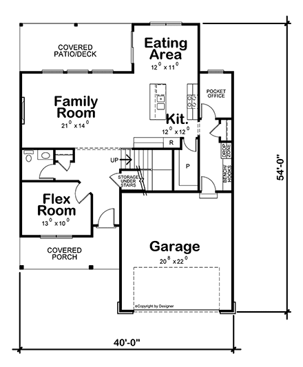 Modern House Plan 75790 with 3 Beds, 3 Baths, 2 Car Garage First Level Plan